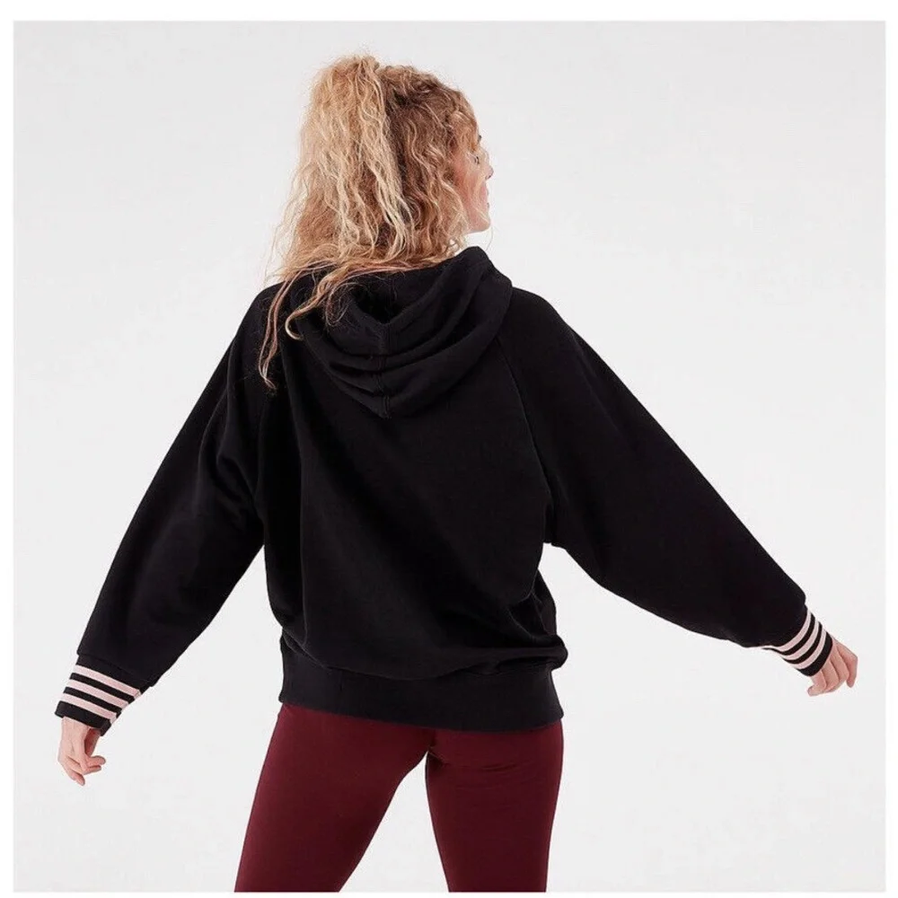 Adidas Oversized Logo Drawstring Black Hoodie - Picture 2 of 5